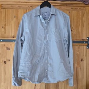 NEW FRANK & EILEEN MEN'S LUKE TATTERED DENIM BUTTON UP SHIRT IN GRAY SIZE S